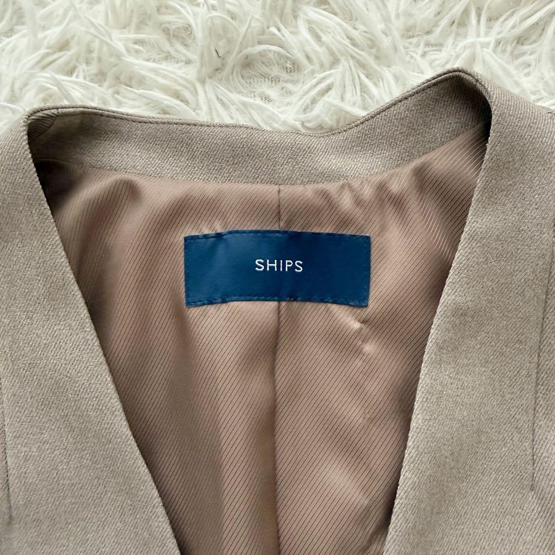 SHIPS シップス セットアップスーツ ノーカラー モカベージュ 手洗可 34