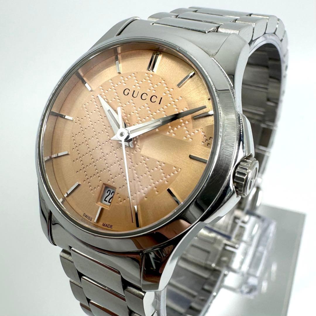 【美品】GUCCI 腕時計 126.5 シルバー ピンクゴールド G ロゴ