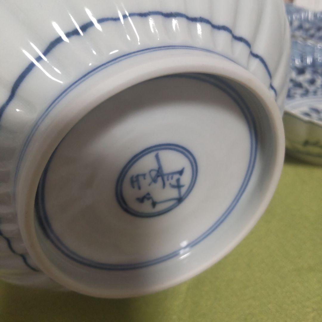 山本長左 九谷焼 向付 波文 唐草 鉢 5枚 箱付