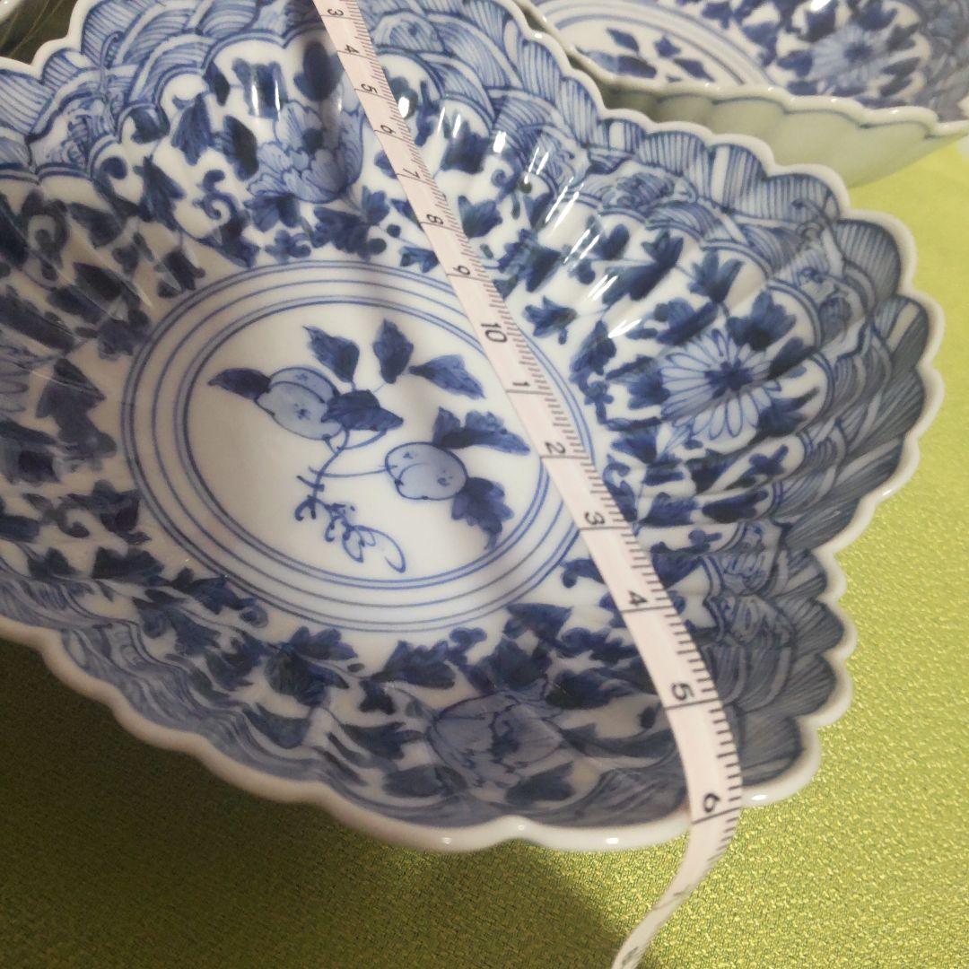 山本長左 九谷焼 向付 波文 唐草 鉢 5枚 箱付