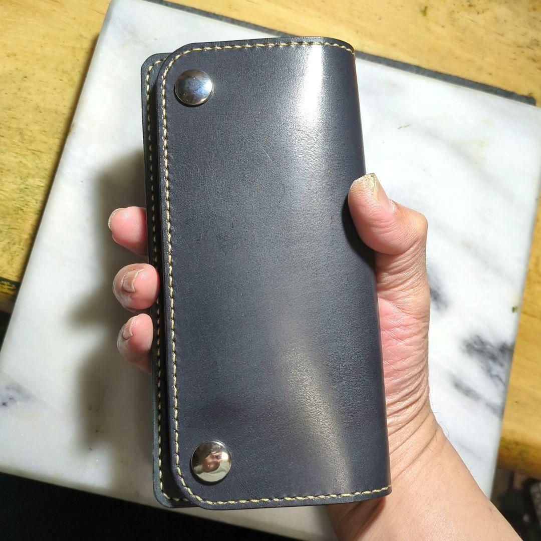 姫路ヌメ革 トラッカーウォレット ハンドメイド 長財布 ロングウォレット 黒