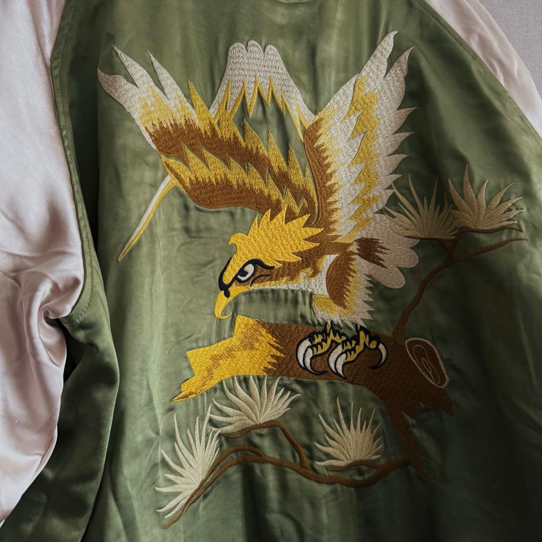 【2XL】オーバーサイズ リバーシブル別珍虎とサテン鷹刺繍 Japanスカジャン