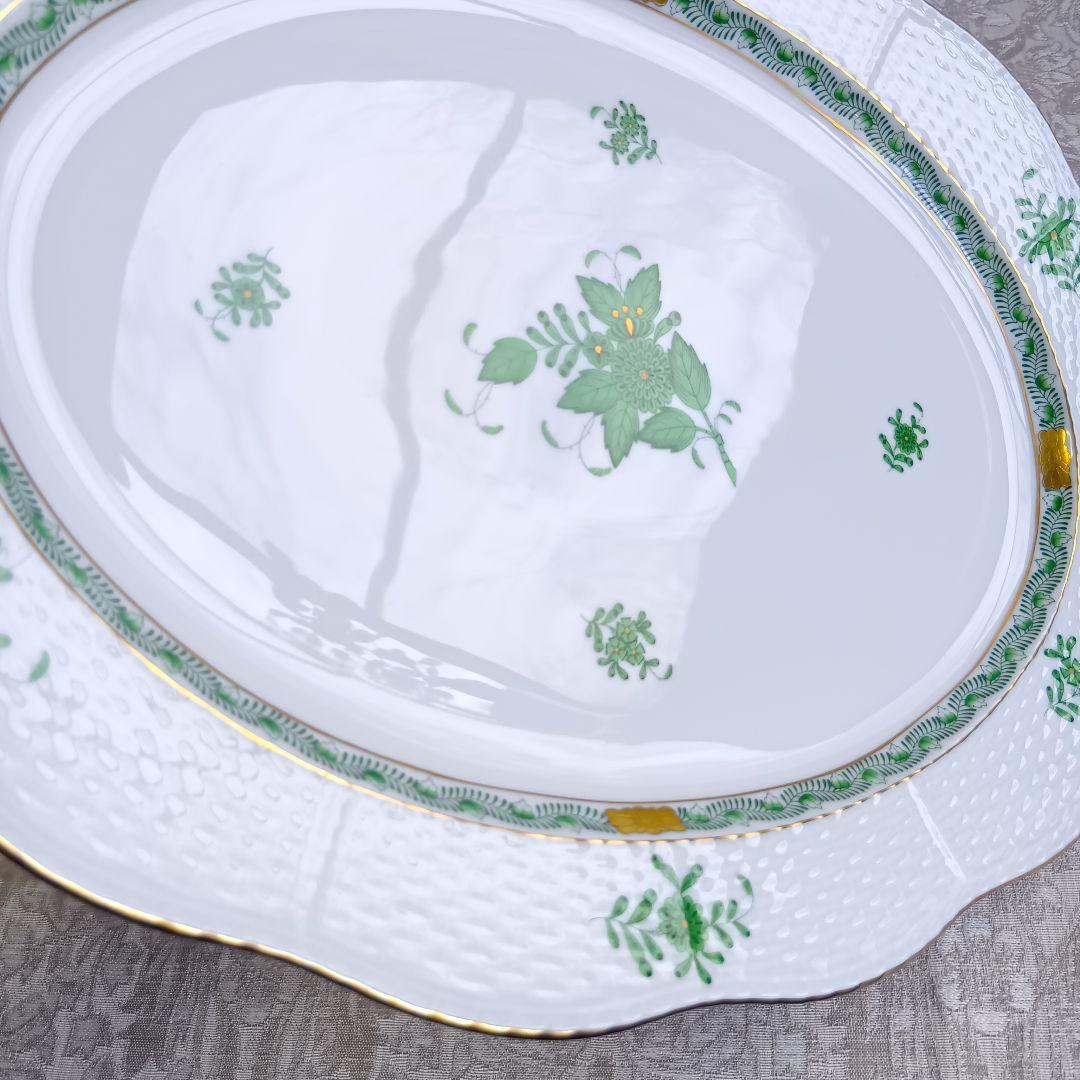 ヘレンド HEREND アポニーグリーン オーバルプレート 大皿 37cm