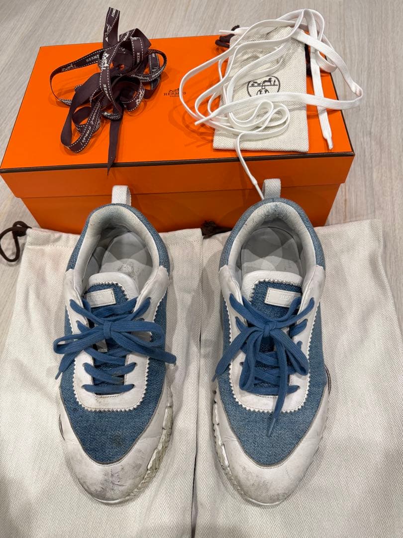 HERMES エルメス スニーカー 40 デニム系 箱 替え紐付