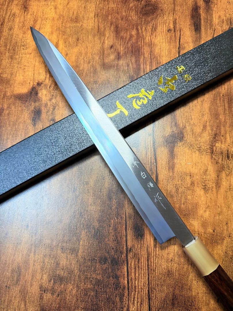 【堺打刃物】左用　刺身 柳刃 包丁　白鋼　尺一　紫檀水牛八角柄