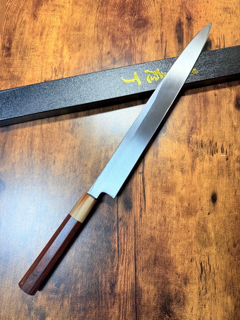 【堺打刃物】左用　刺身 柳刃 包丁　白鋼　尺一　紫檀水牛八角柄