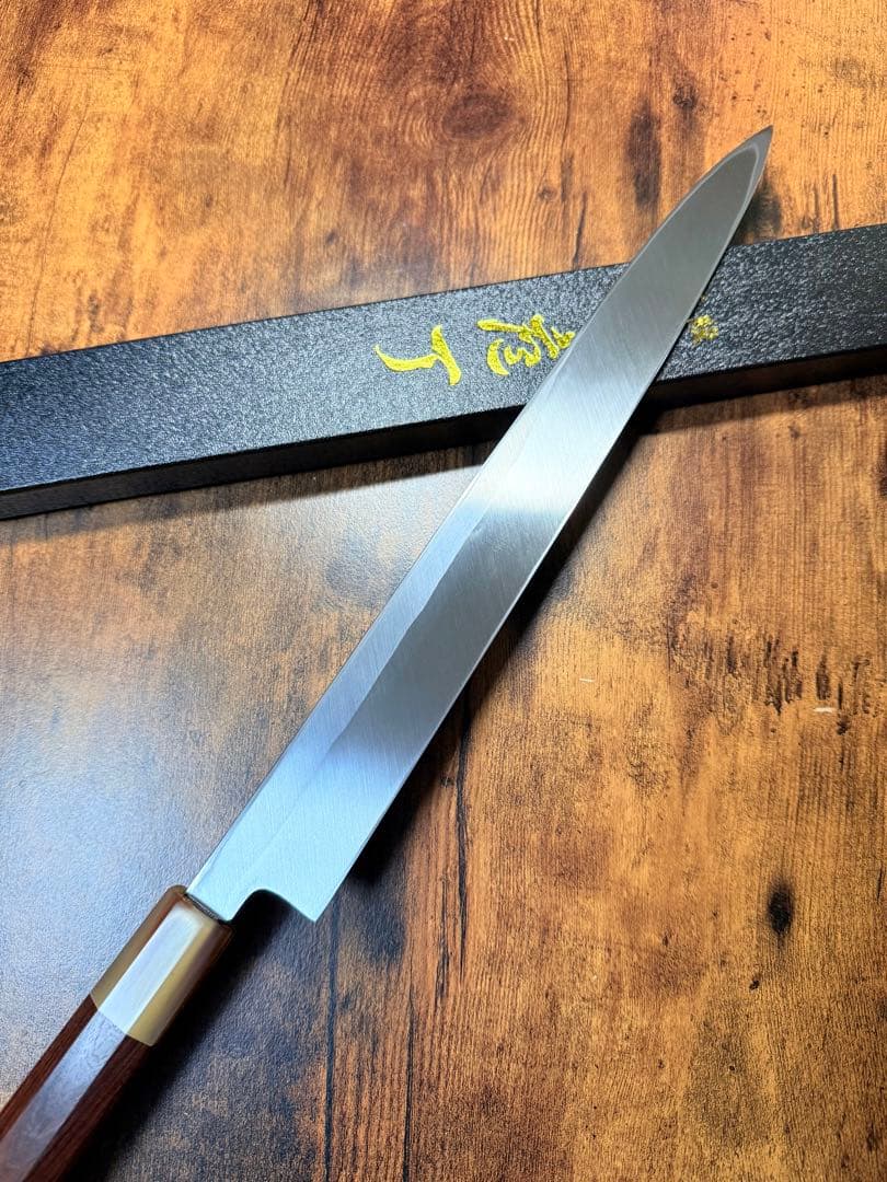 【堺打刃物】左用　刺身 柳刃 包丁　白鋼　尺一　紫檀水牛八角柄