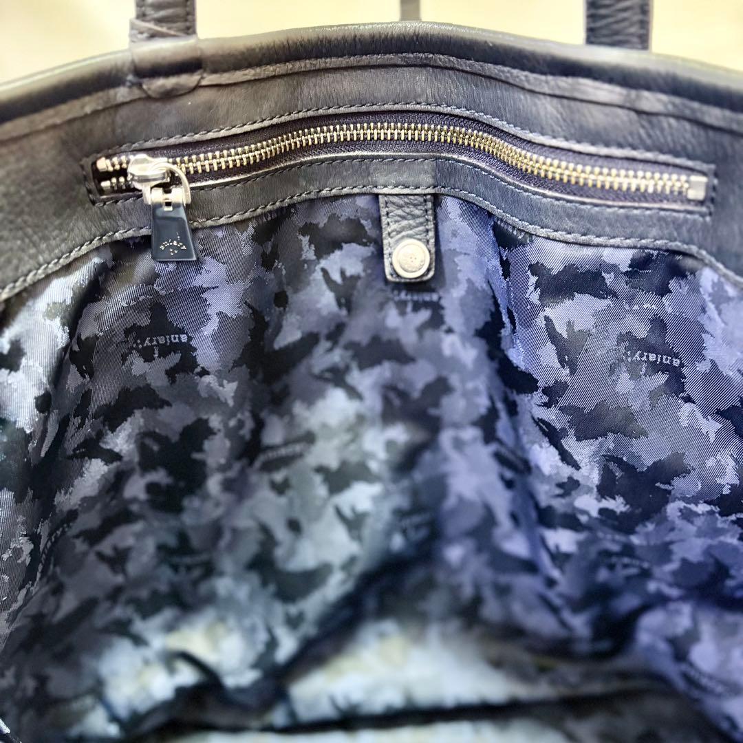 美品 aniary アニアリ トートバッグ シボ革 レザー ネイビー A4収納