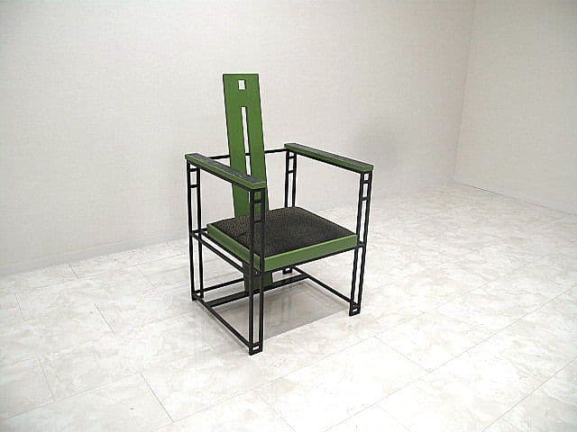 希少品　ポストモダン　アイアンフレームチェア/グリーン　幾何学チェア/モダン