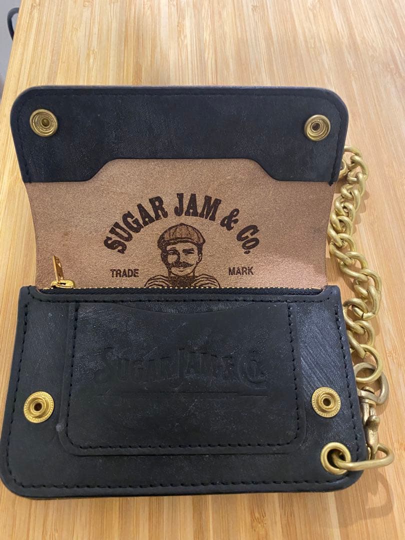 SUGAR JAM & CO. 黒い財布　栃木レザー　2回使用　チェーン付　美品