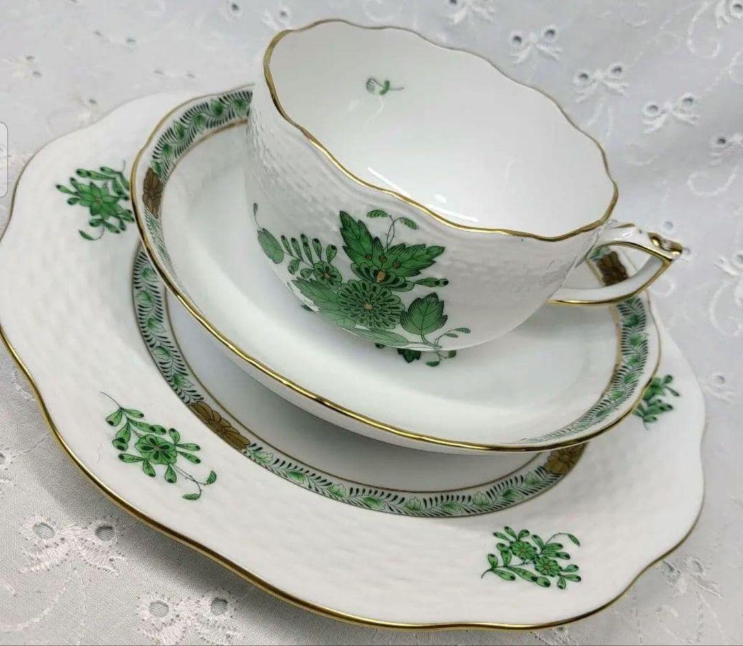 未使用✨ヘレンド アポニー グリーン オーバルプレート 大皿 楕円形 箱付き②