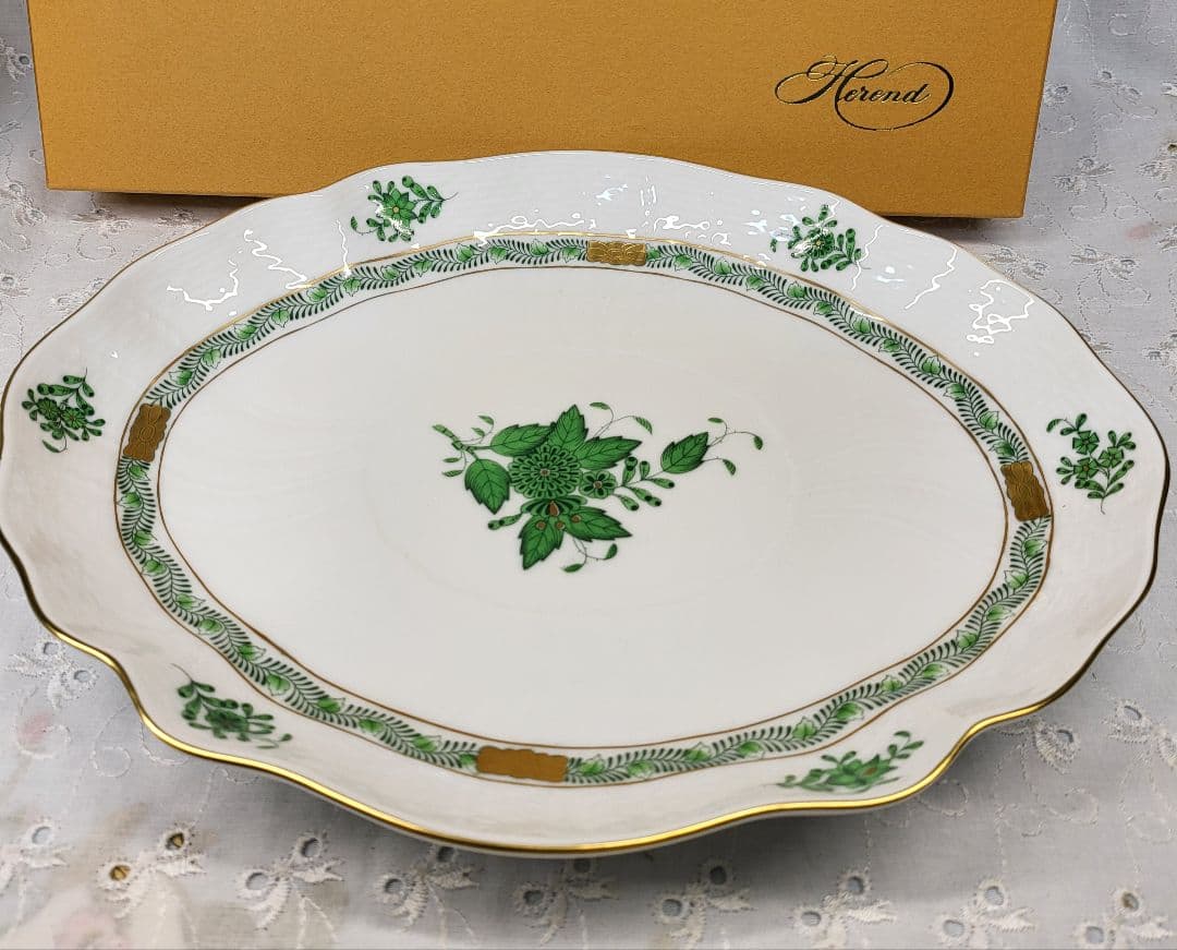 未使用✨ヘレンド アポニー グリーン オーバルプレート 大皿 楕円形 箱付き②