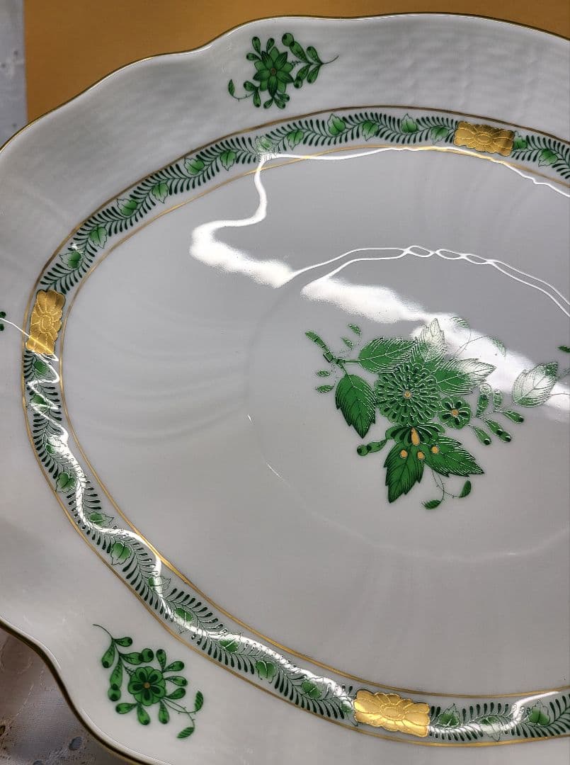 未使用✨ヘレンド アポニー グリーン オーバルプレート 大皿 楕円形 箱付き②