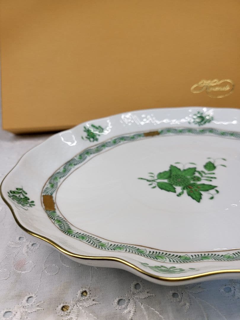 未使用✨ヘレンド アポニー グリーン オーバルプレート 大皿 楕円形 箱付き②