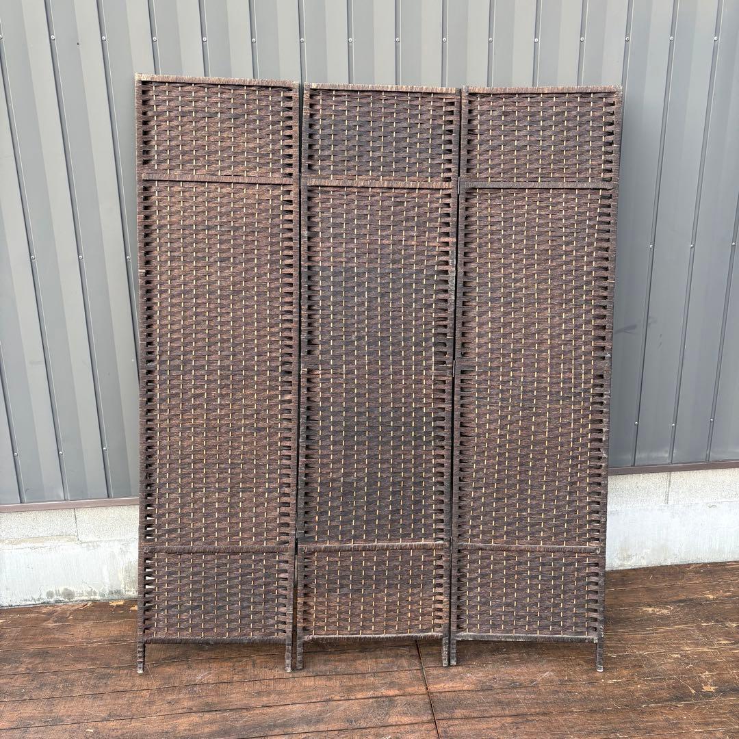 B2 北欧レトロ 木製フレーム 3連 メッシュパーティション パーテーション衝立