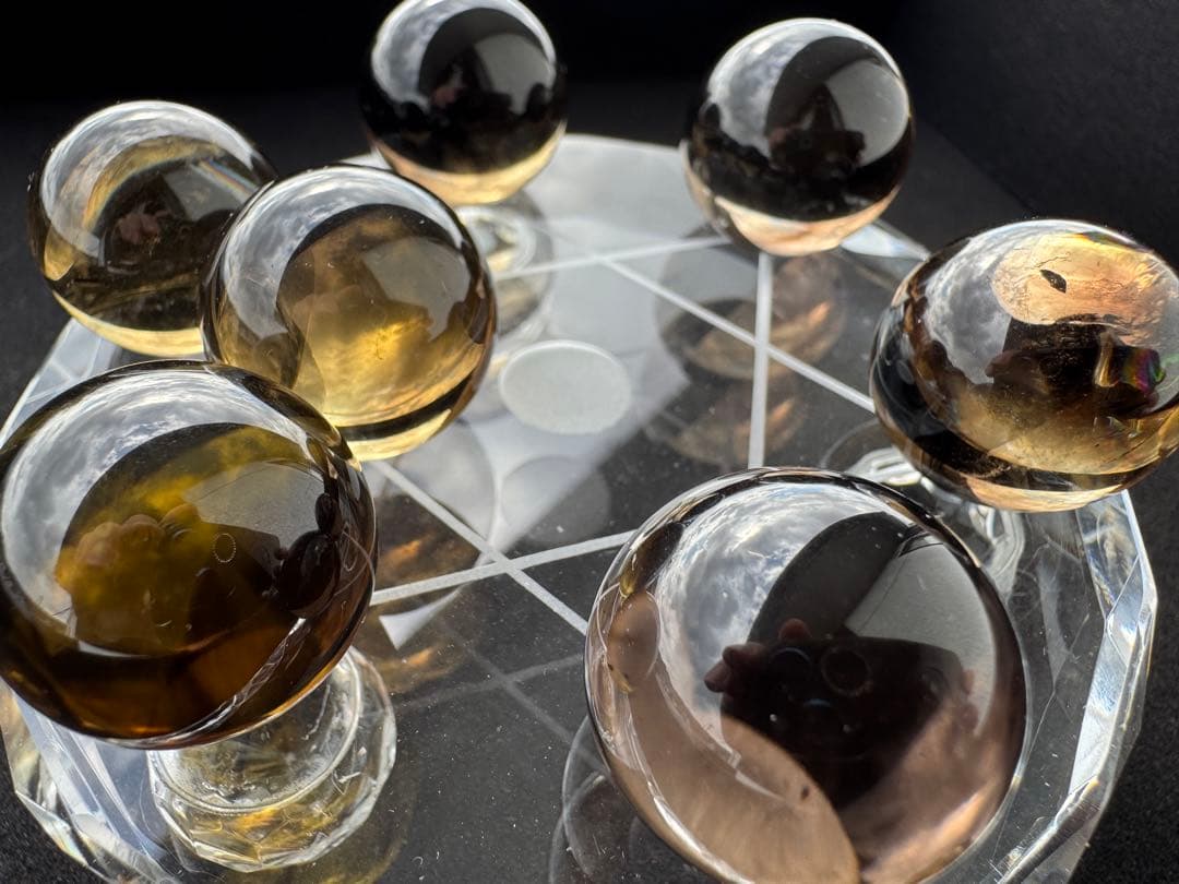 スフィア　スモーキークォーツ　丸玉　七星陣　　七星陣セット　台座直径100mm