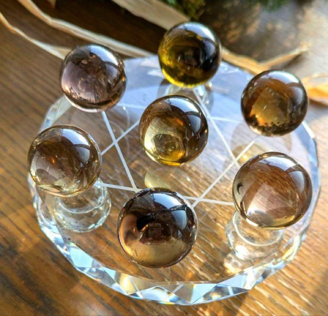スフィア　スモーキークォーツ　丸玉　七星陣　　七星陣セット　台座直径100mm