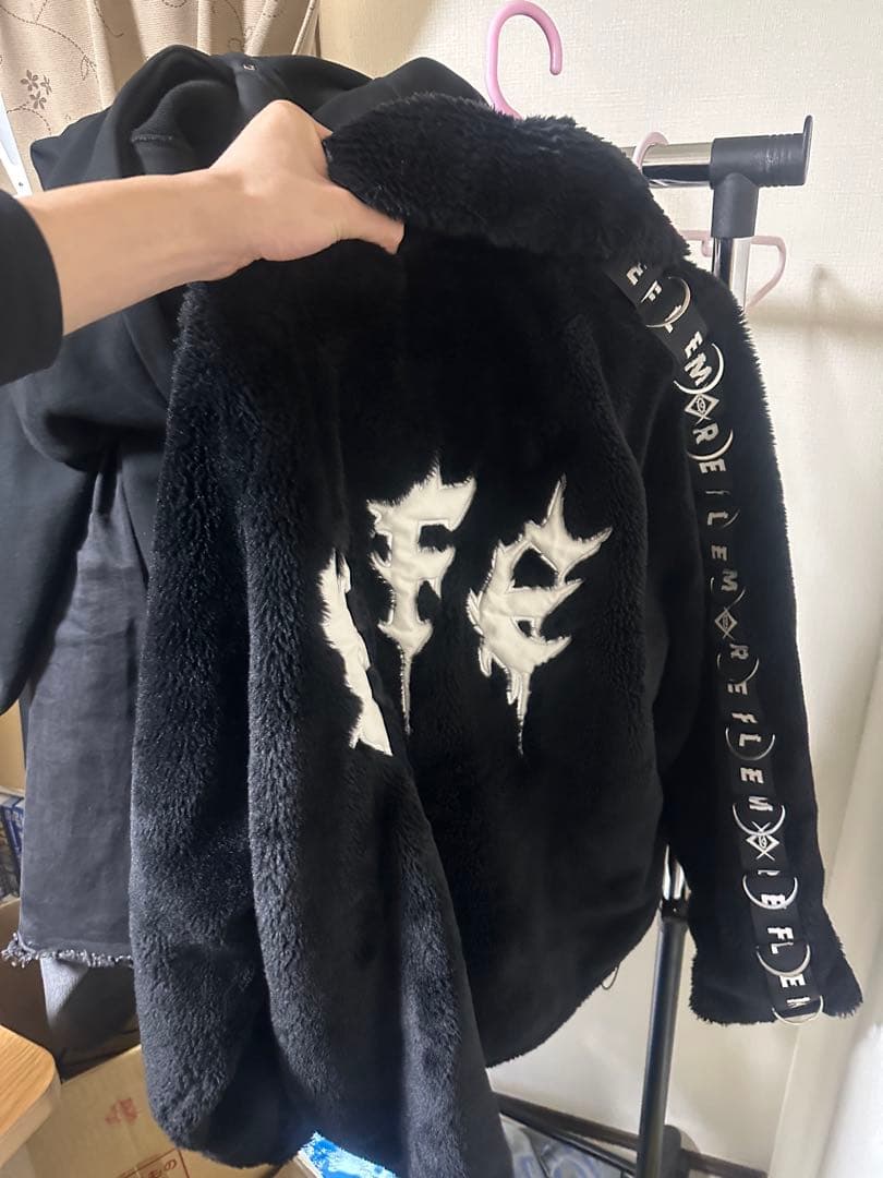 REFLEM レフレム PUレザー　ロゴ　ファー　ジャケットDリング 黒