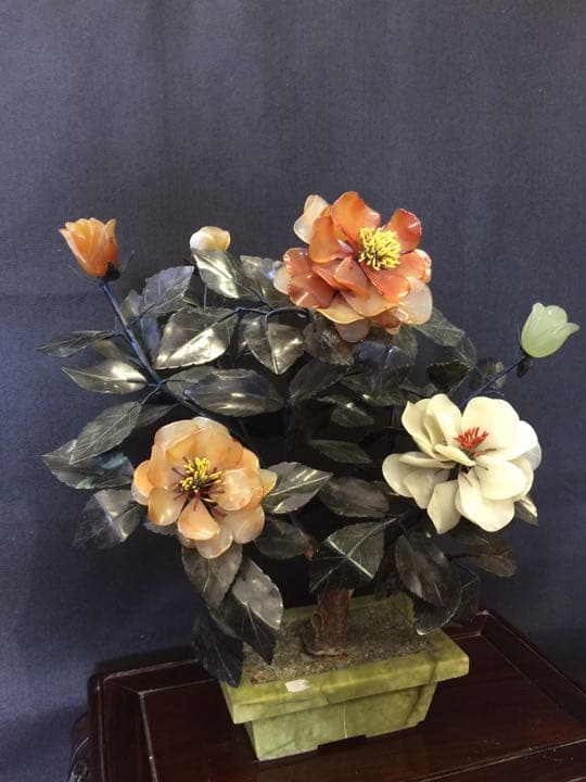 玉石盆栽置物 白玉 墨玉 瑪瑙 綠玉