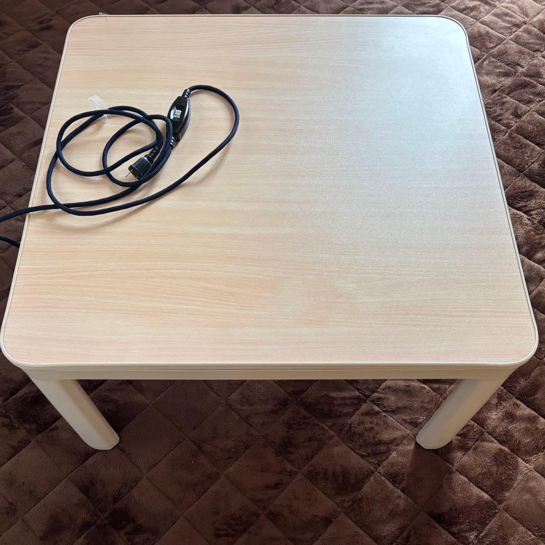 [美品]こたつ テーブル ちゃぶ台 両面天板 木目調 ホワイト 正方形