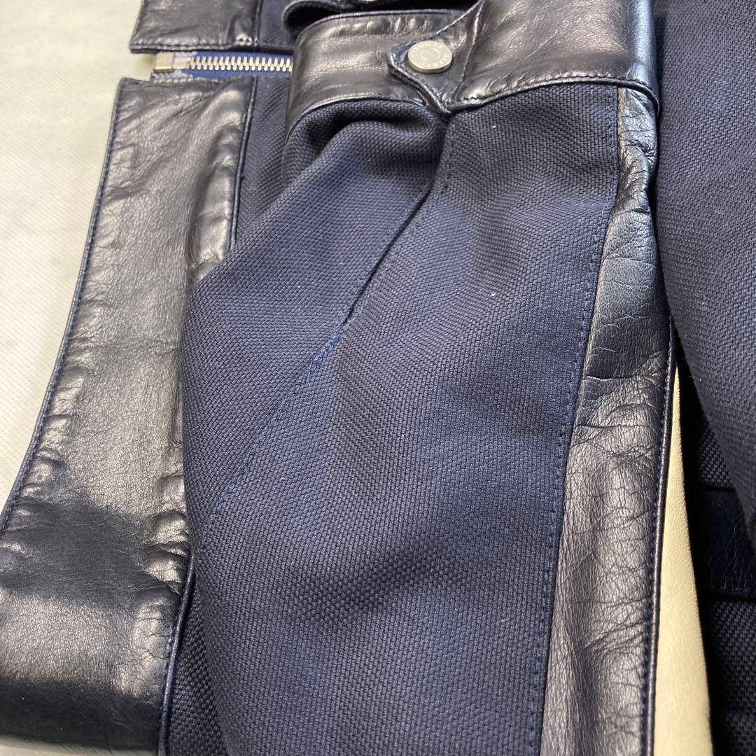 dunhill ネイビー　黒羊革トリム　ライダース　ドライビングジャケット　M