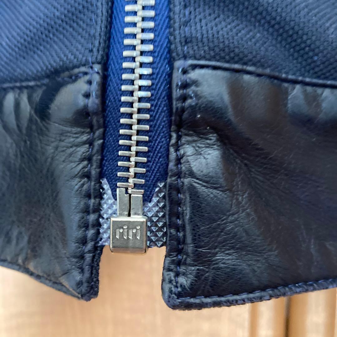 dunhill ネイビー　黒羊革トリム　ライダース　ドライビングジャケット　M