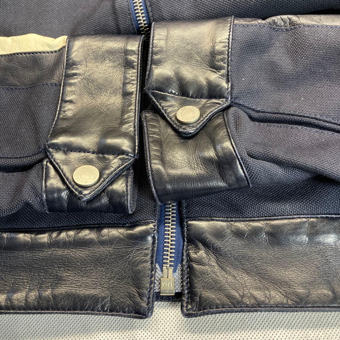 dunhill ネイビー　黒羊革トリム　ライダース　ドライビングジャケット　M