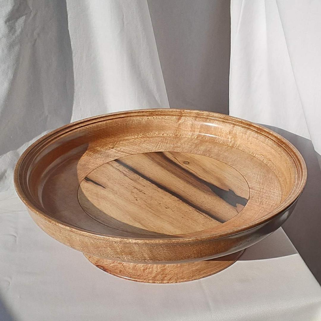 木の皿 椨(タブ) 幅34.8cm 高10.9cm 黒柿 足付 飾り盆的 超銘木