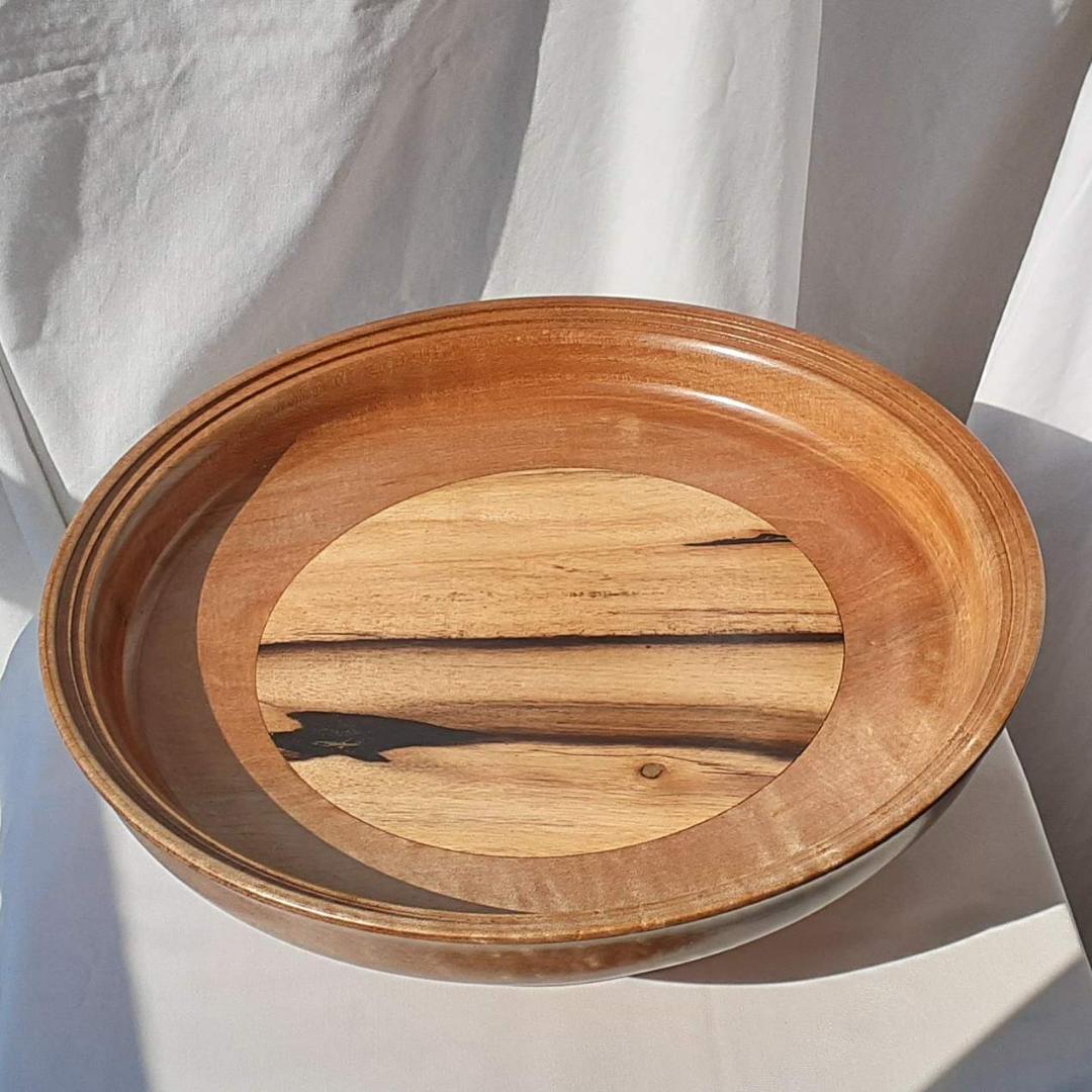 木の皿 椨(タブ) 幅34.8cm 高10.9cm 黒柿 足付 飾り盆的 超銘木