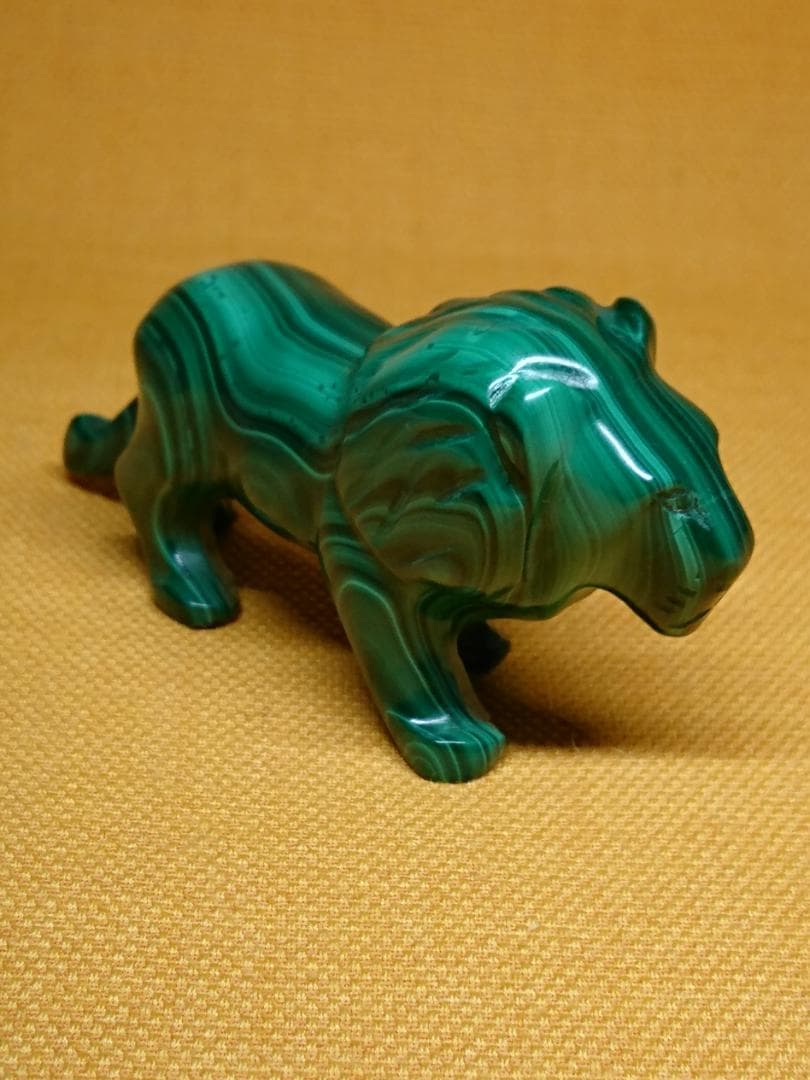 ビンテージ　ライオン　孔雀石　置物　置物　インテリア　工芸品　美術品　A1353