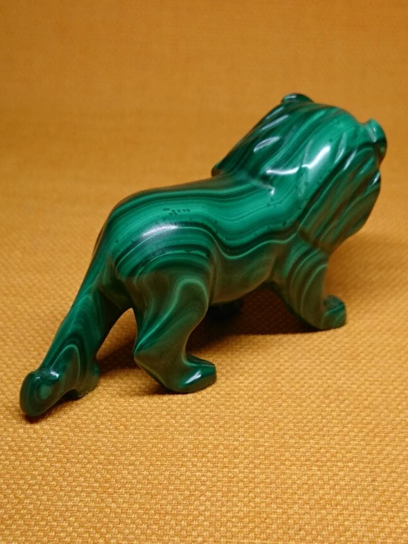 ビンテージ　ライオン　孔雀石　置物　置物　インテリア　工芸品　美術品　A1353