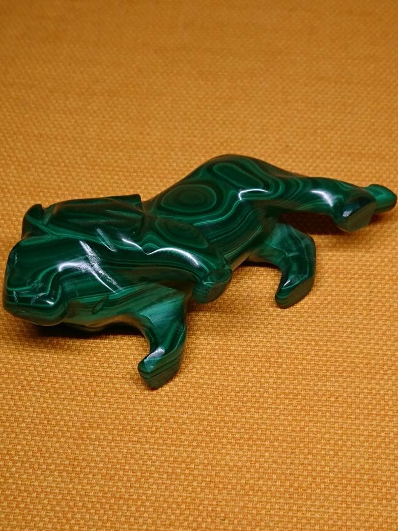 ビンテージ　ライオン　孔雀石　置物　置物　インテリア　工芸品　美術品　A1353