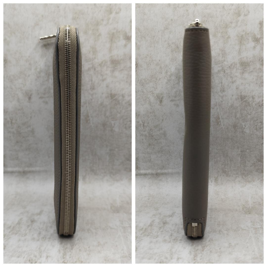 現行極美品！カミーユフォルネトリヨンレザーラウンドファスナー長財布 トープグレー