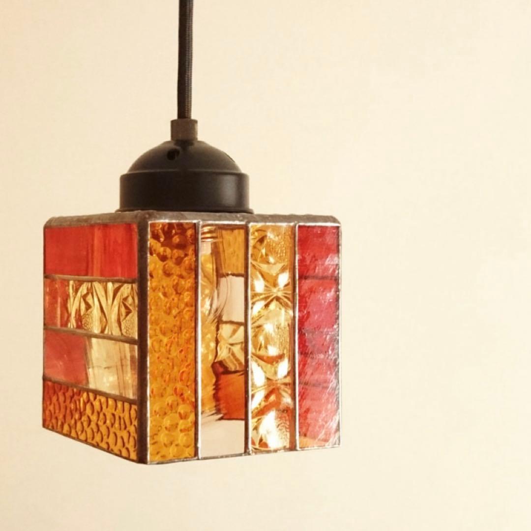 カラフル ステンドグラス ペンダントライトオレンジ