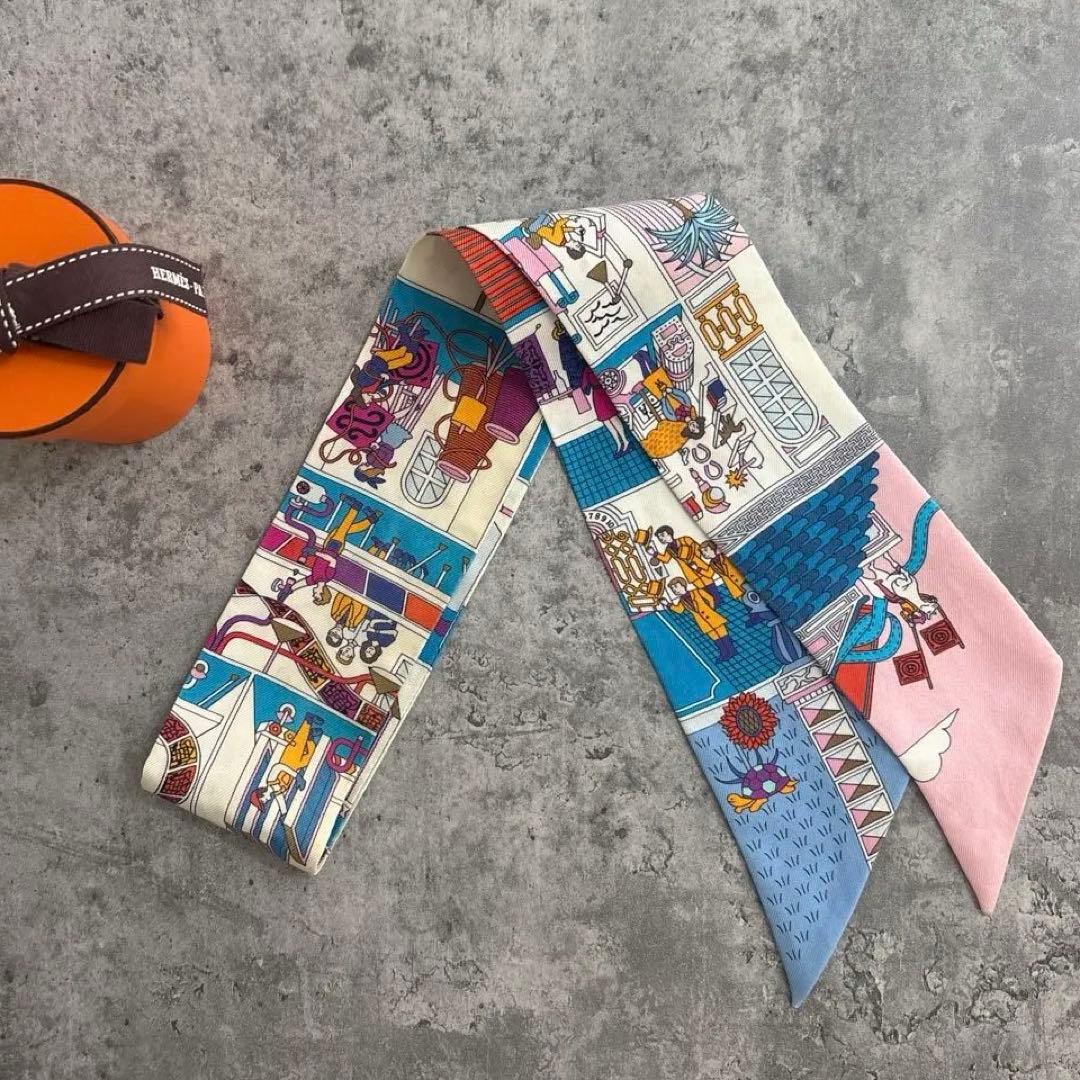 エルメス　ツイリー　メゾンデカレ　ブルー　ピンク　スカーフ