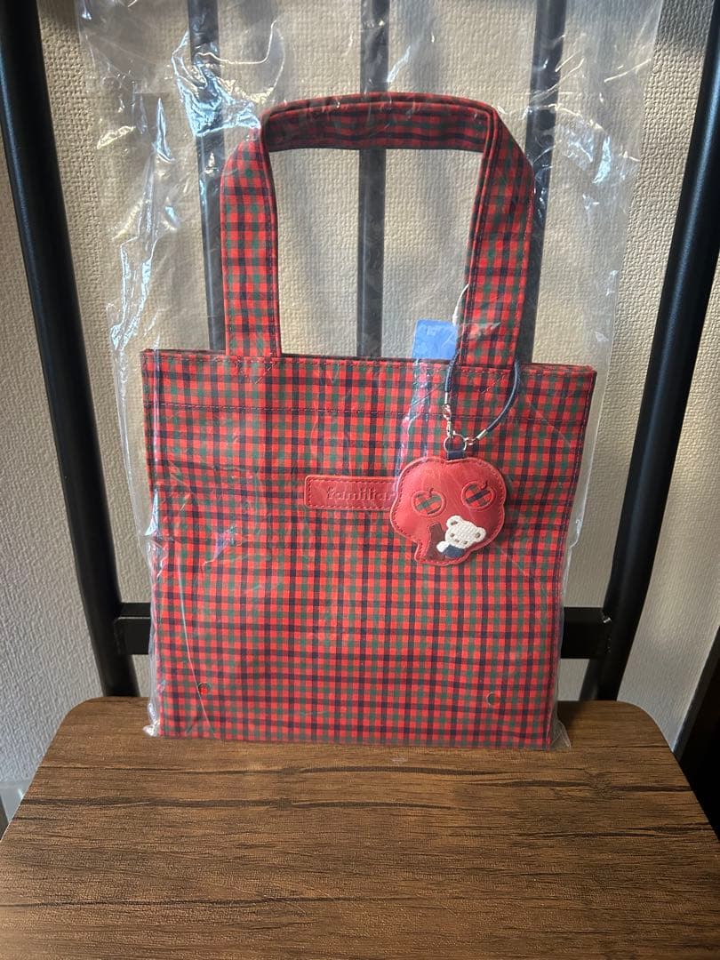 新品タグ付き　ファミリア　familiar チェックトート　赤　小