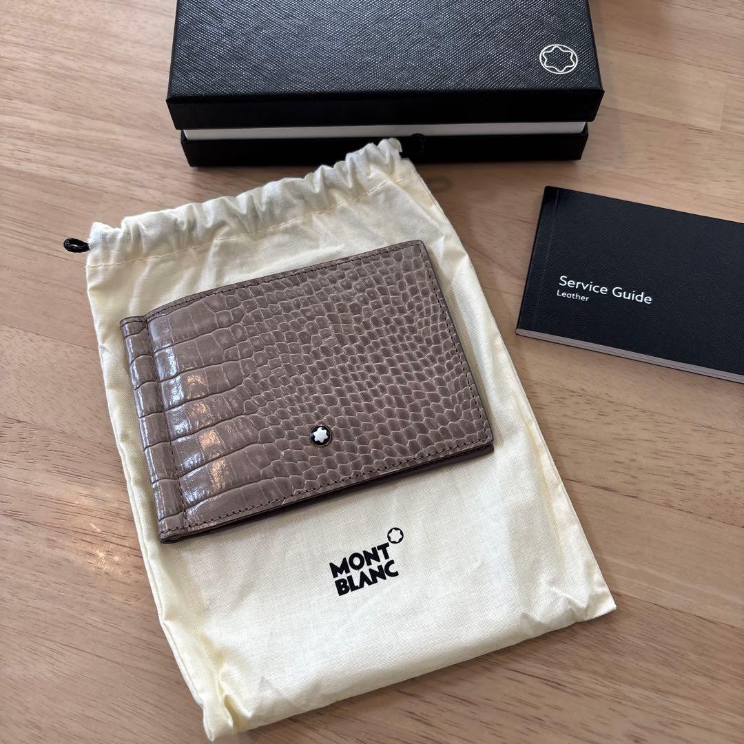 【リン】新品未使用MONTBLANC レザー 二つ折財布 マネークリップ