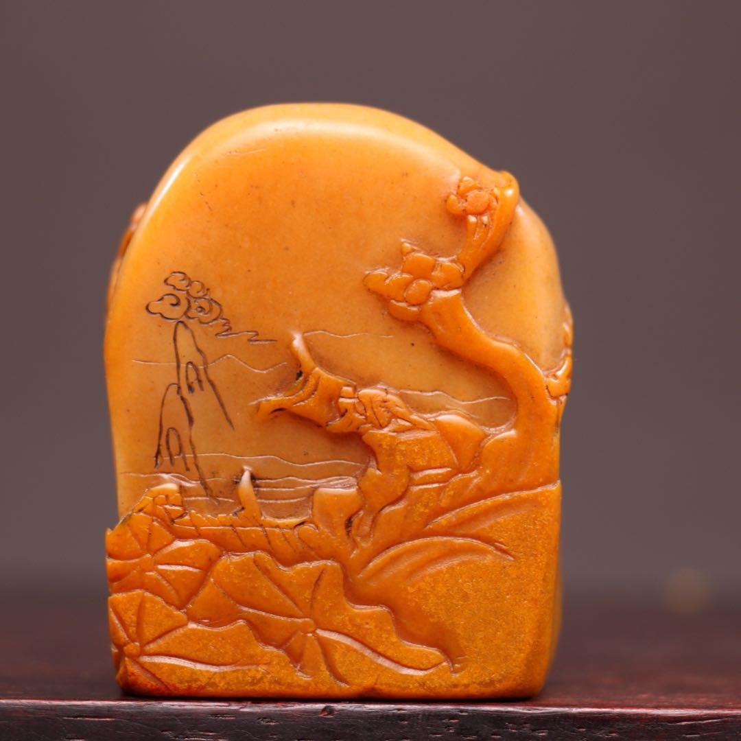 【逸品】　文房具旧蔵　印鑑田黄石 アンティーク 手彫り