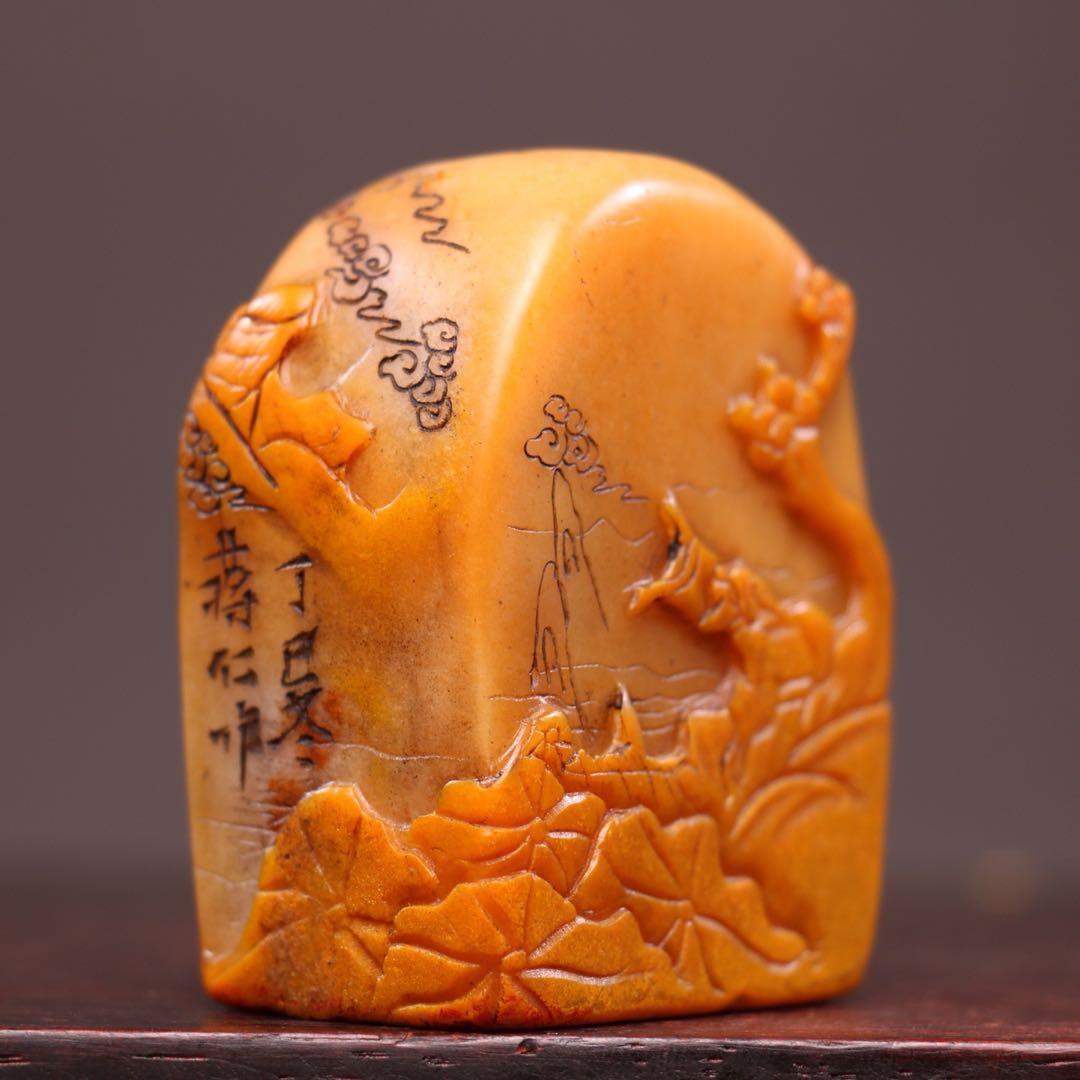 【逸品】　文房具旧蔵　印鑑田黄石 アンティーク 手彫り