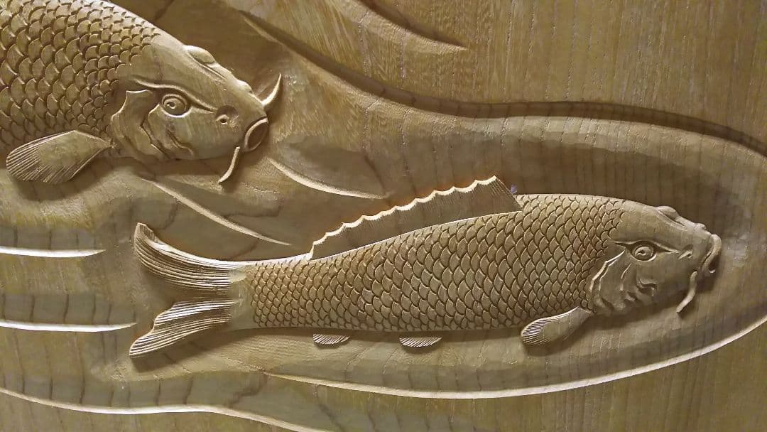 【限界価格】欅衝立 松に鯉