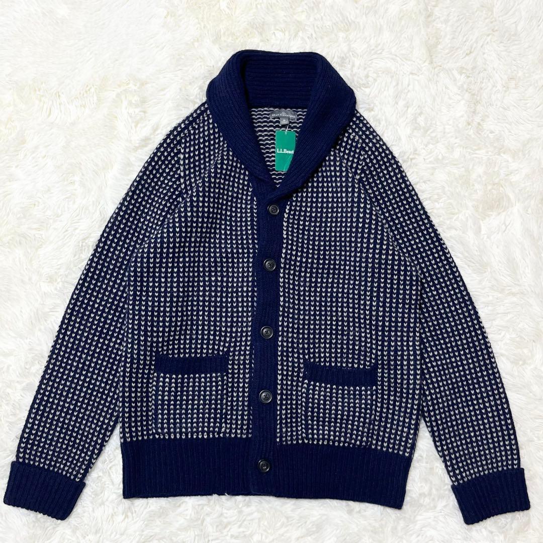 タグ付未使用 L.L.Bean バーズアイ ショールカラーウールカーディガン L