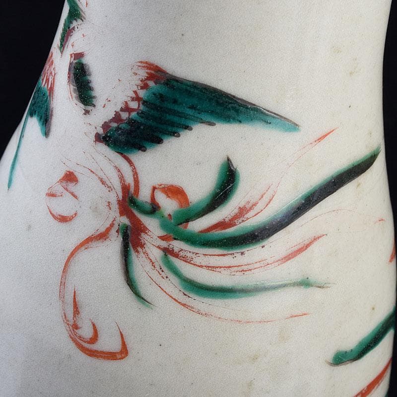 九谷焼　古九谷　赤絵花鳥文　花生　杓立　V　R9178