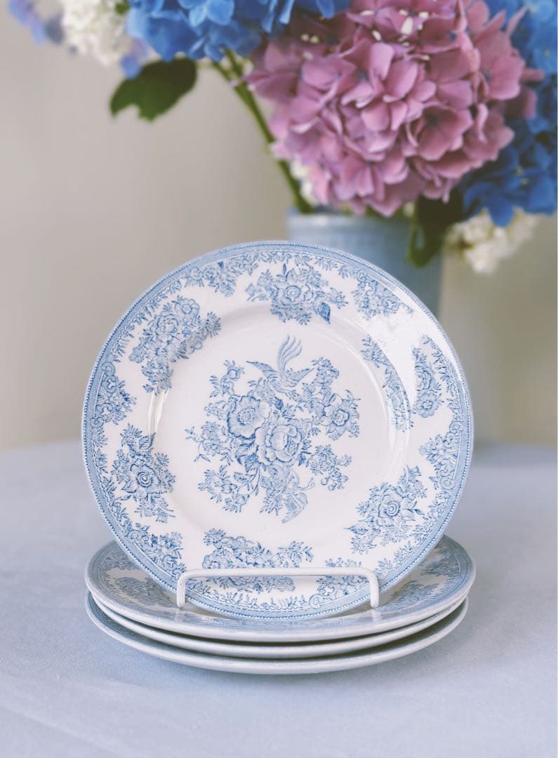 【バーレイ】ブルーアジアティックフェザンツ プレート 17.5cm 4枚セット