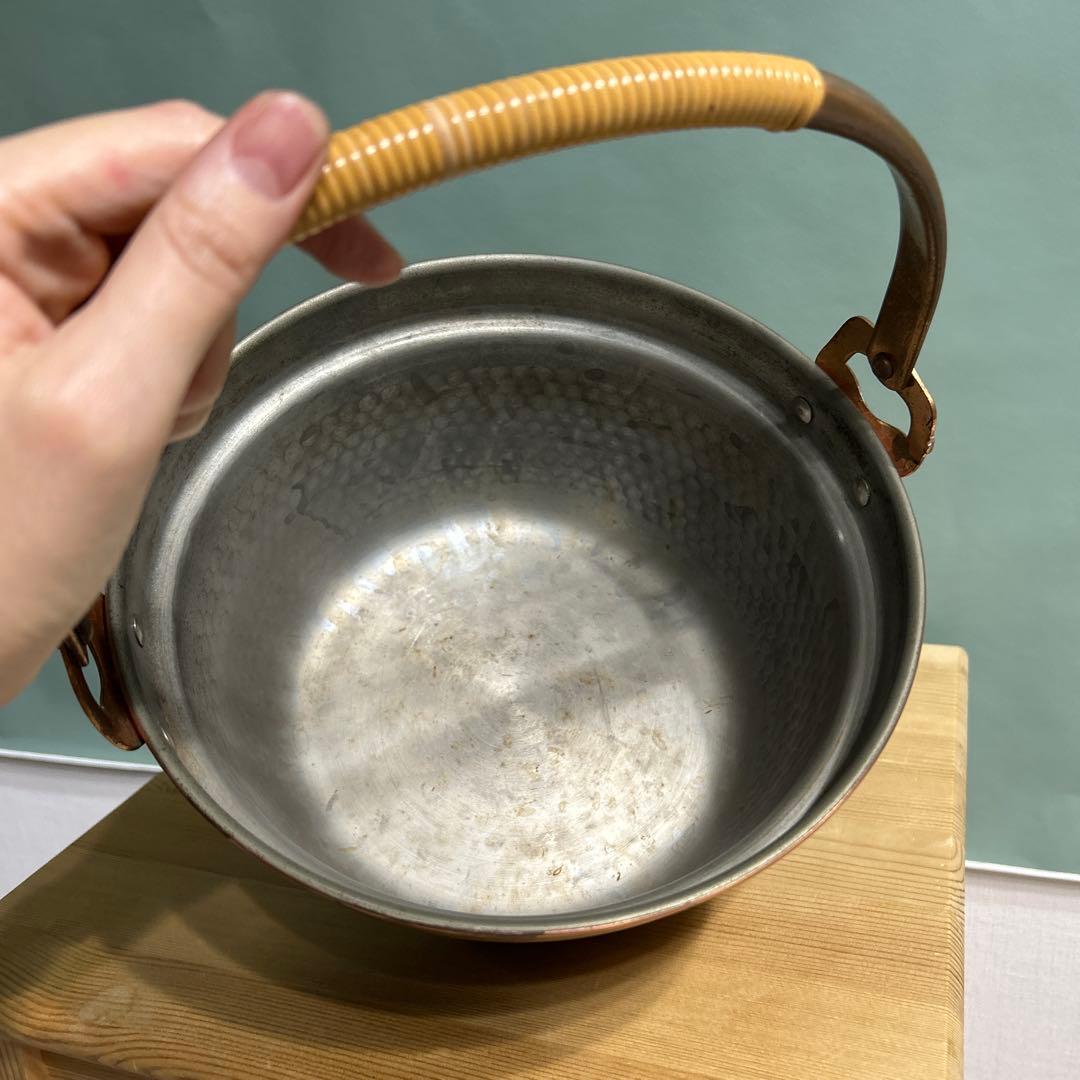 銅鍋　純銅　直径22㎝　木蓋・ツル付き