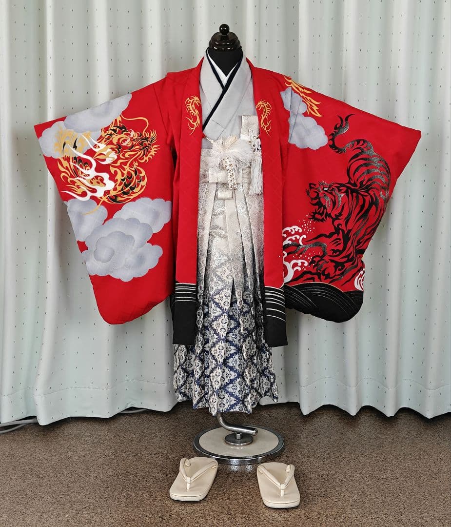 七五三 5歳男児 羽織袴セット 赤色 特注袴