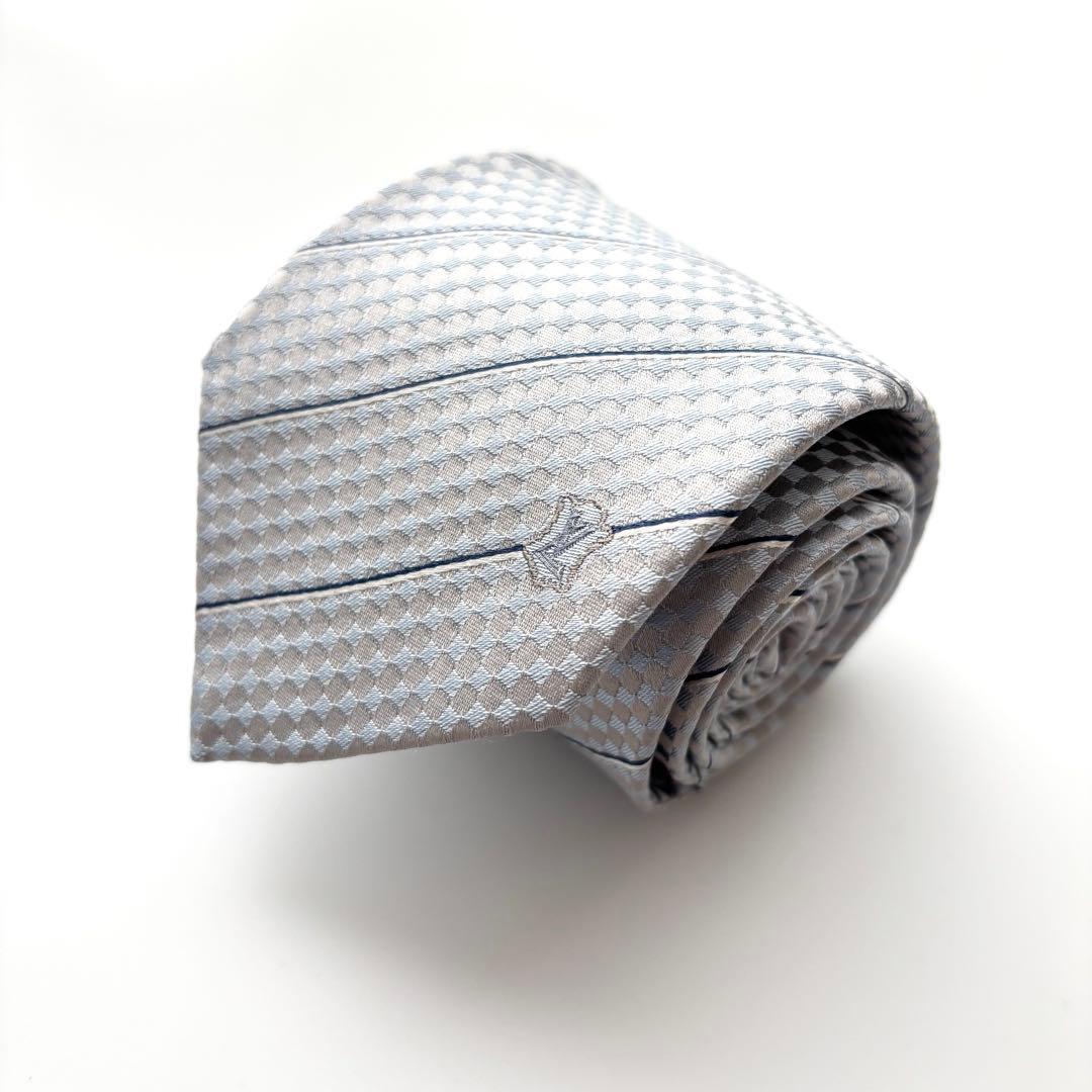 ꧁美品꧂ ルイヴィトン ネクタイ ダミエ LV ロゴ シルバー ブルー 結婚式