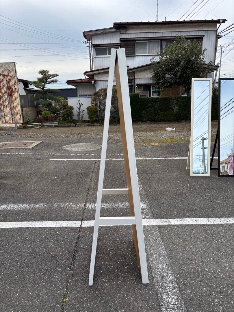木枠スタンドミラー 全身鏡 姿見 ホワイト