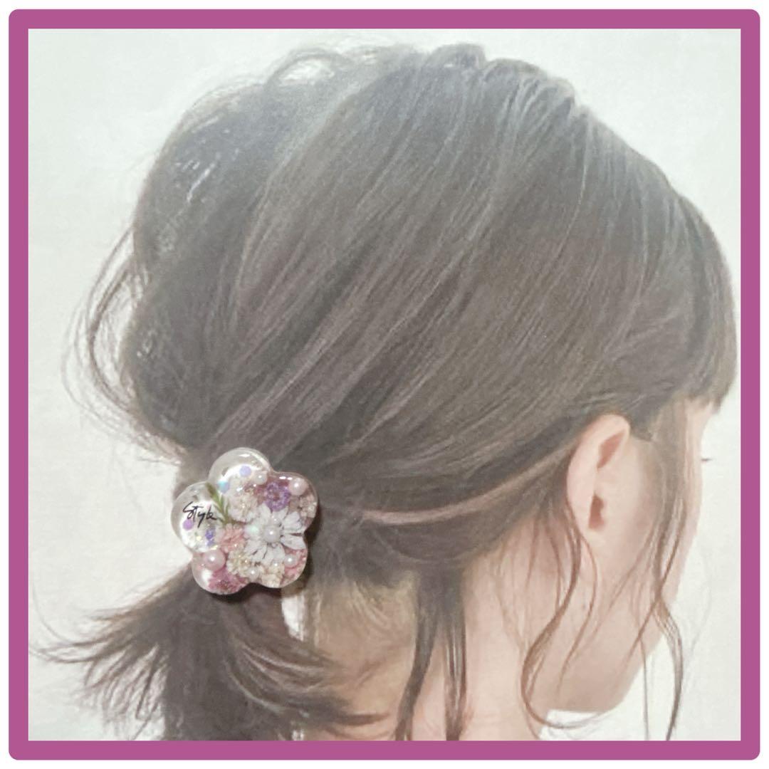 No 854❣️大人可愛いレジンヘアゴム❣️かすみ草❣️♪(๑ᴖ◡ᴖ๑)♪