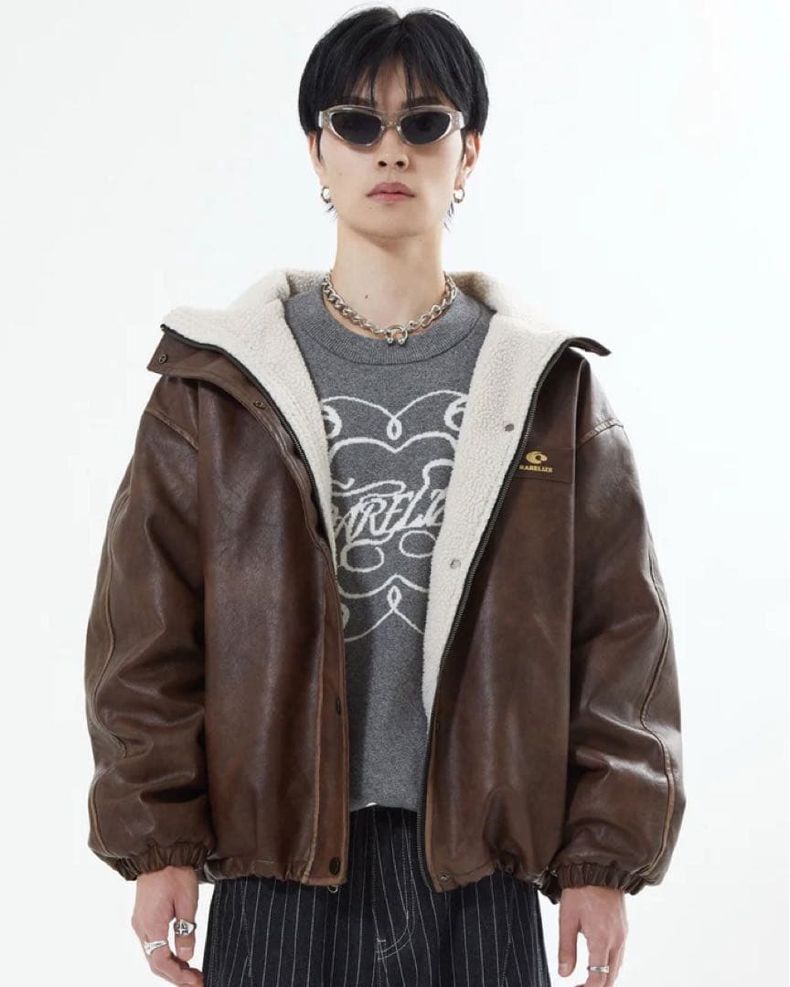 リバーシブルPUレザージャケット L2084 M (brown)地底人オンライン