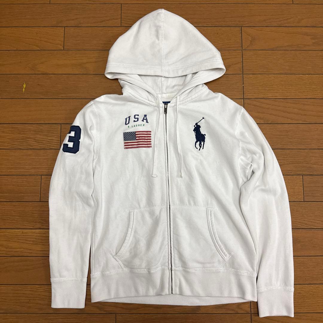 Polo Ralph Lauren ホワイト フルジップパーカー ビッグポニー